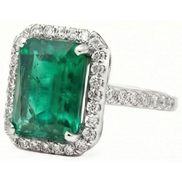 Émeraude verte taille émeraude de 6,50 carats avec alliance en diamant