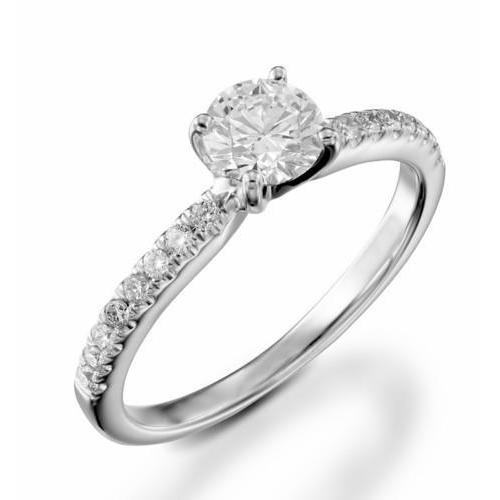 Engagement Ring 2.10 Carats Round Réel Diamonds White Gold 14K