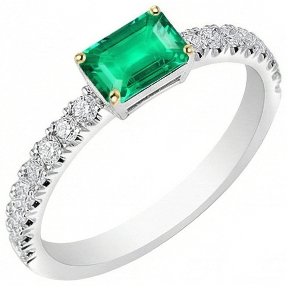 Bague Pierre de Couleur Or Deux Tons 14 Carats avec Émeraude – vue de côté