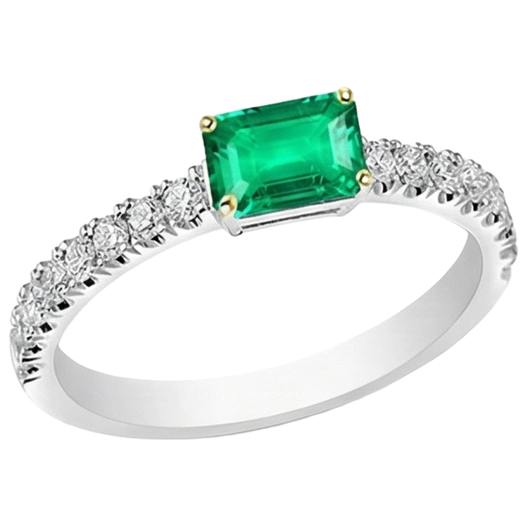 Bague Pierre de Couleur Or Deux Tons 14 Carats avec Émeraude – vue d'angle