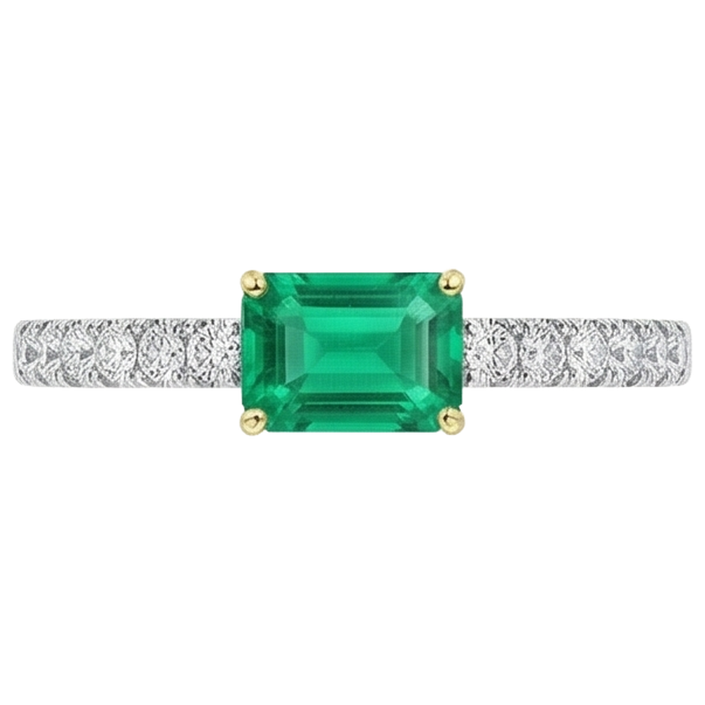 Émeraude Bague Pierre de Couleur 1-carats Or Deux Tons 14 Carats – vue de profil