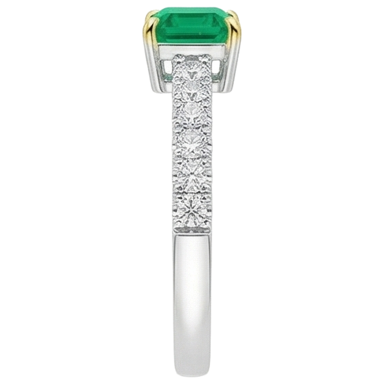 Taille Émeraude Émeraude bague en Or Deux Tons 14 Carats – vue de dessus