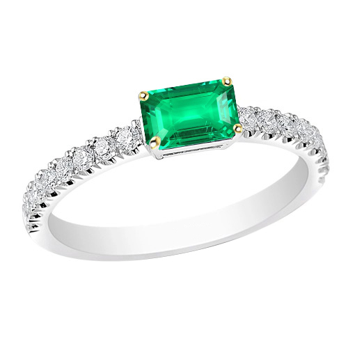 Bague Pierre de Couleur Or Deux Tons 14 Carats avec Émeraude – vue principale
