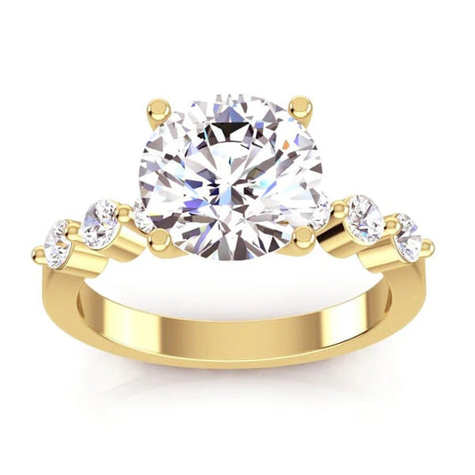 Énorme Bague En Réel Diamant Rond Avec Des Bijoux D'Accents 3.91 Ct. Or Blanc 14K