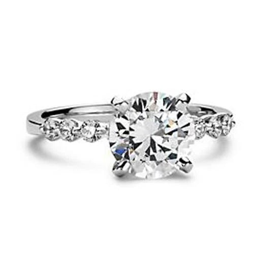 Énorme Bague En Réel Diamant Rond Avec Des Bijoux D'Accents 3.91 Ct. Or Blanc 14K