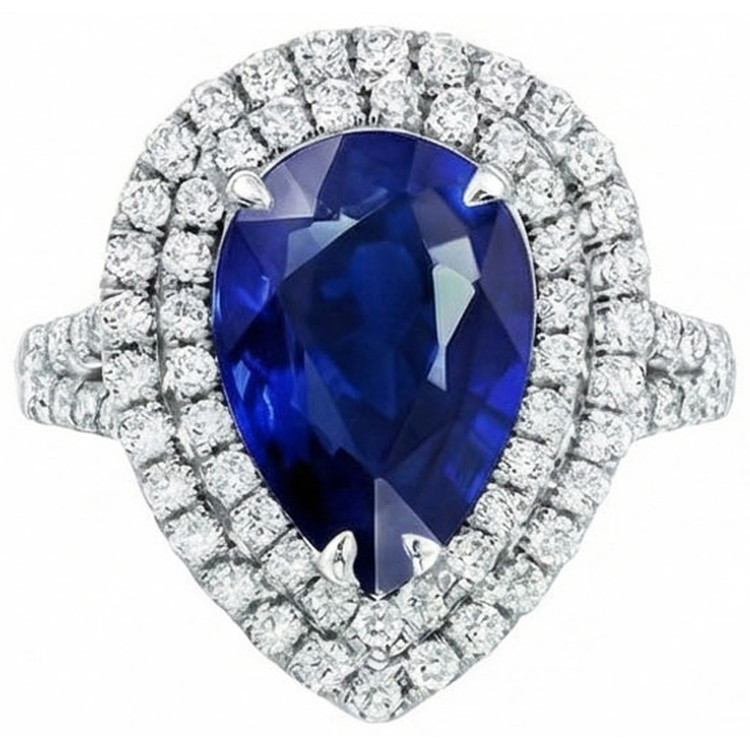 Énorme Bague Saphir Double Halo