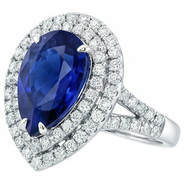Énorme Bague Saphir Double Halo