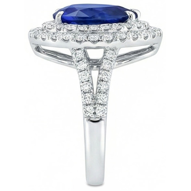 Énorme Bague Saphir Double Halo