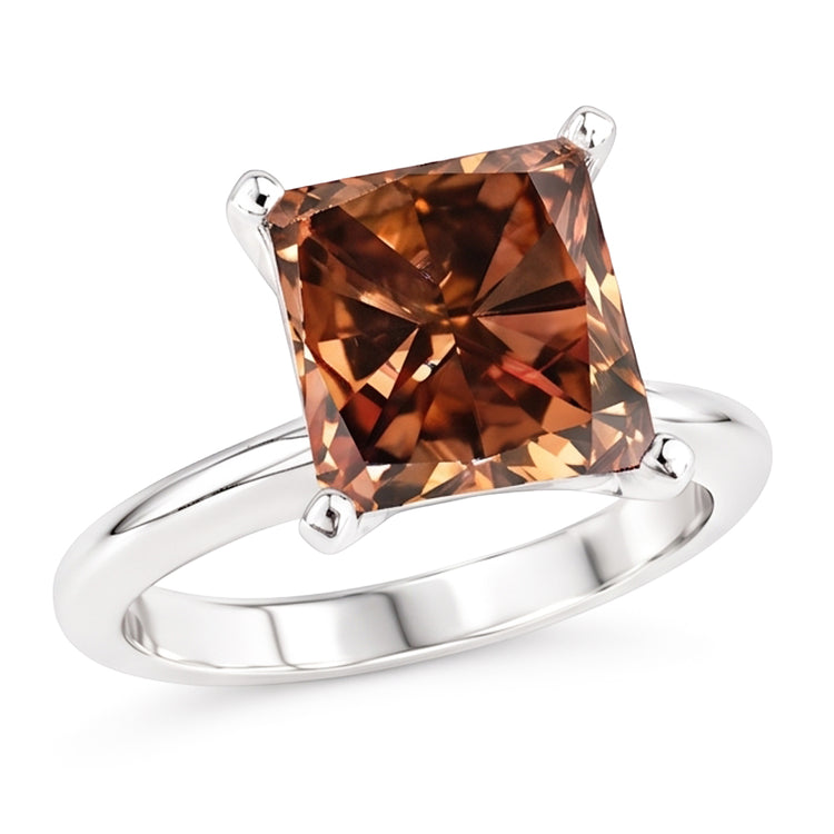Énorme bague de fiançailles en pierres précieuses de diamant de taille radiante de 3 ct de champagne