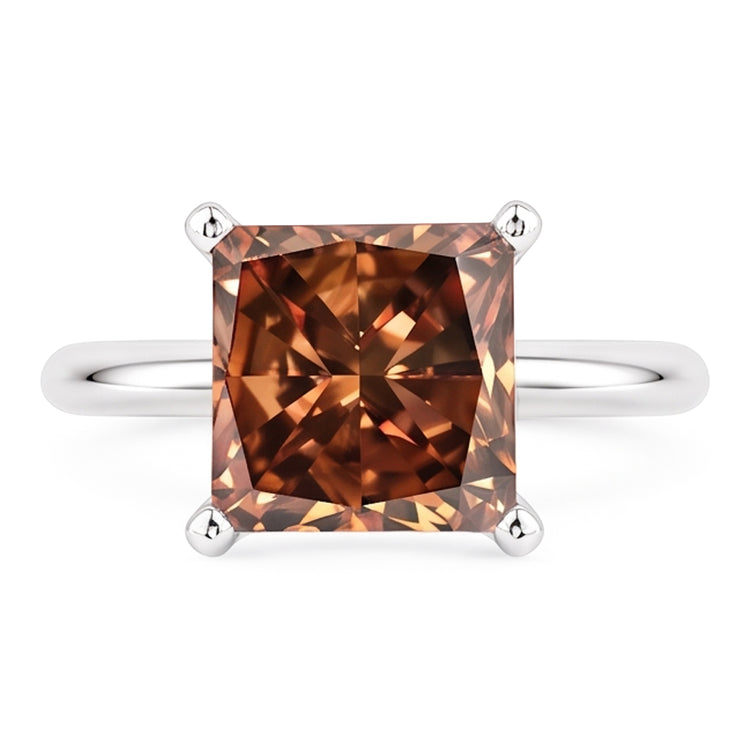 Énorme bague de fiançailles en pierres précieuses de diamant de taille radiante de 3 ct de champagne