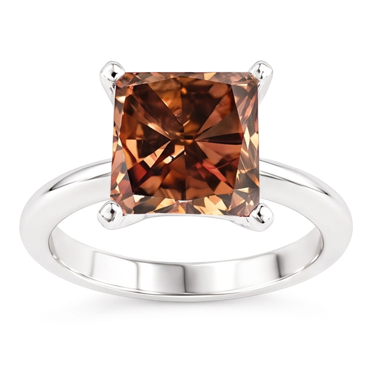 Énorme bague de fiançailles en pierres précieuses de diamant de taille radiante de 3 ct de champagne