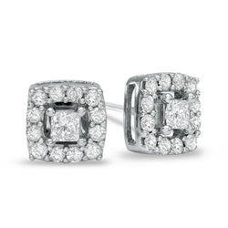 Ensemble A Quatre Griffes De 2.2 Carats Princesse Et Boucles D'oreilles En Véritable Diamant Rond Halo