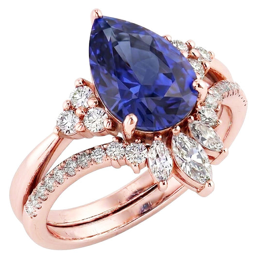 Ensemble Alliance Diamant Saphir Bleu Marquise & Rond 4 Carats