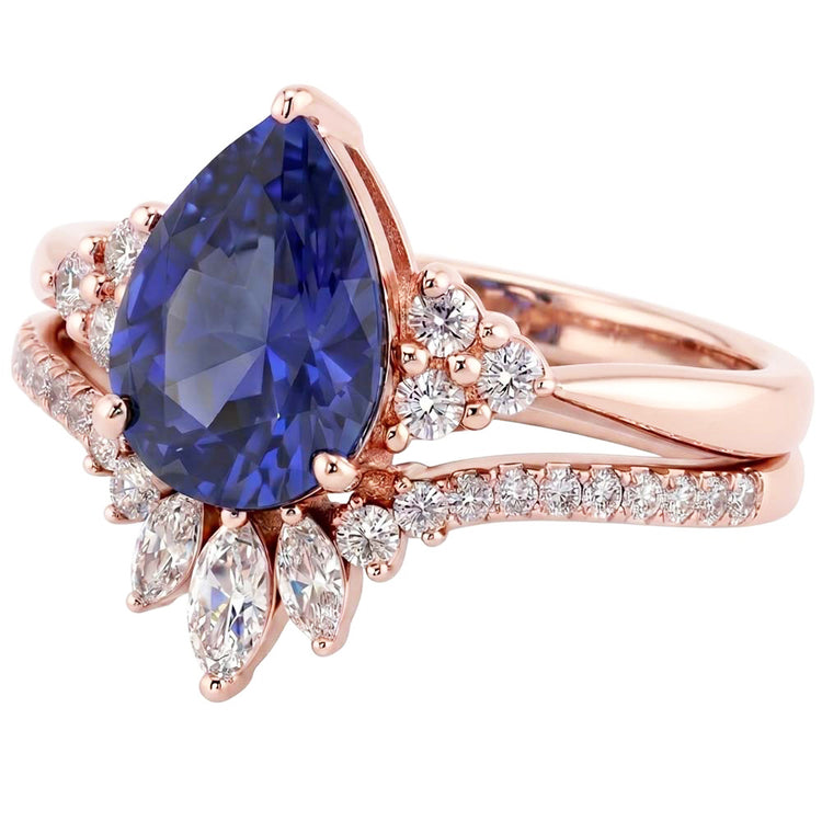Ensemble Alliance Diamant Saphir Bleu Marquise & Rond 4 Carats