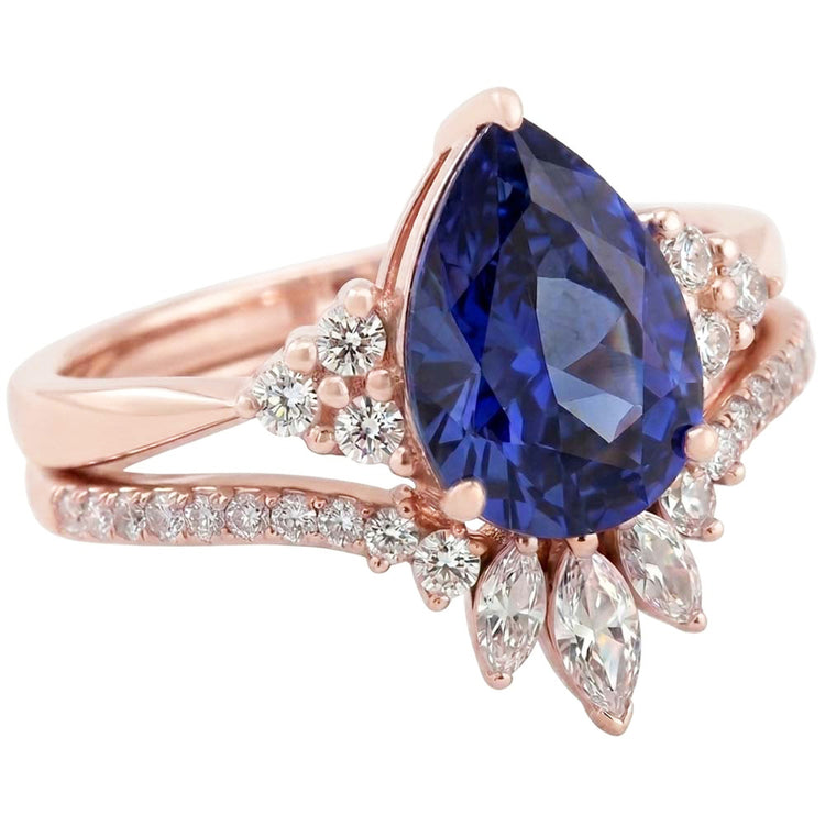 Ensemble Alliance Diamant Saphir Bleu Marquise & Rond 4 Carats