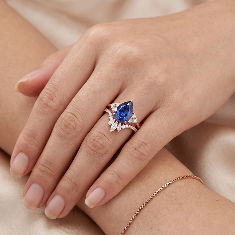 Ensemble Alliance Diamant Saphir Bleu Marquise & Rond 4 Carats