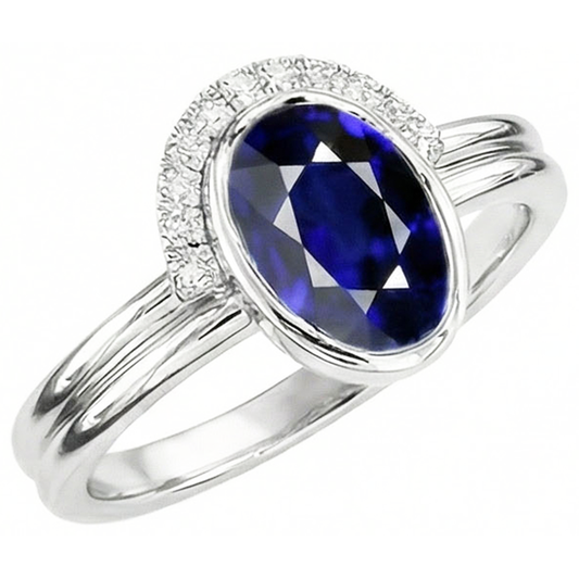 Ensemble Alliance Diamant & Saphir Bleu Ovale 3 Carats Or Blanc