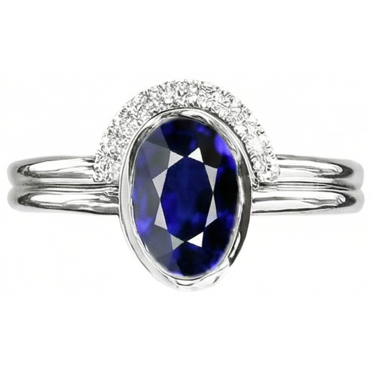 Ensemble Alliance Diamant & Saphir Bleu Ovale 3 Carats Or Blanc