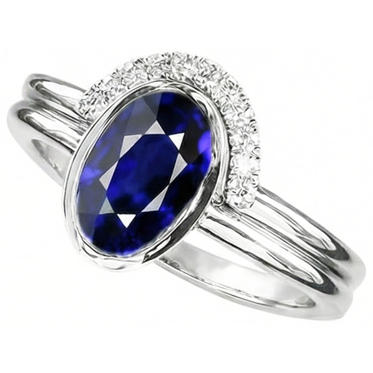 Ensemble Alliance Diamant & Saphir Bleu Ovale 3 Carats Or Blanc