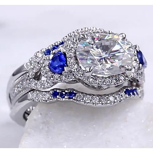 Ensemble Alliance Réel Diamant Bleu Saphir 5 Carats Femme Bijoux