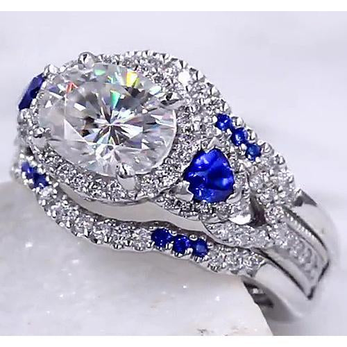 Ensemble Alliance Réel Diamant Bleu Saphir 5 Carats Femme Bijoux