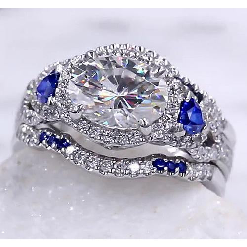 Ensemble Alliance Réel Diamant Bleu Saphir 5 Carats Femme Bijoux