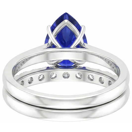 Ensemble Alliance Saphir Bleu Poire Or Blanc & Diamants 4.50 Carats