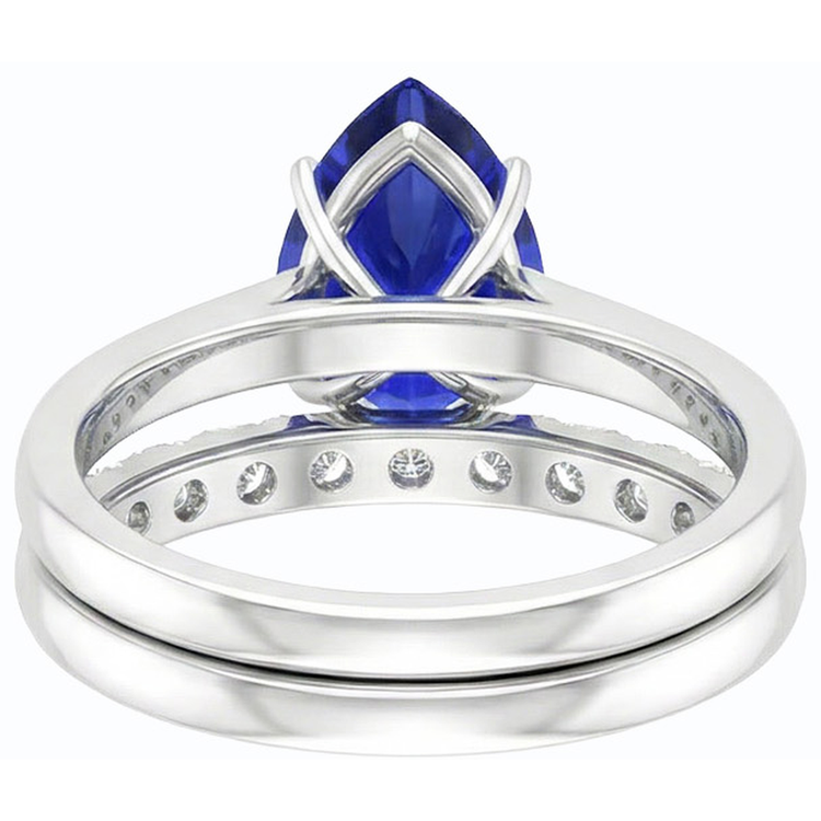Ensemble Alliance Saphir Bleu Poire Or Blanc & Diamants 4.50 Carats