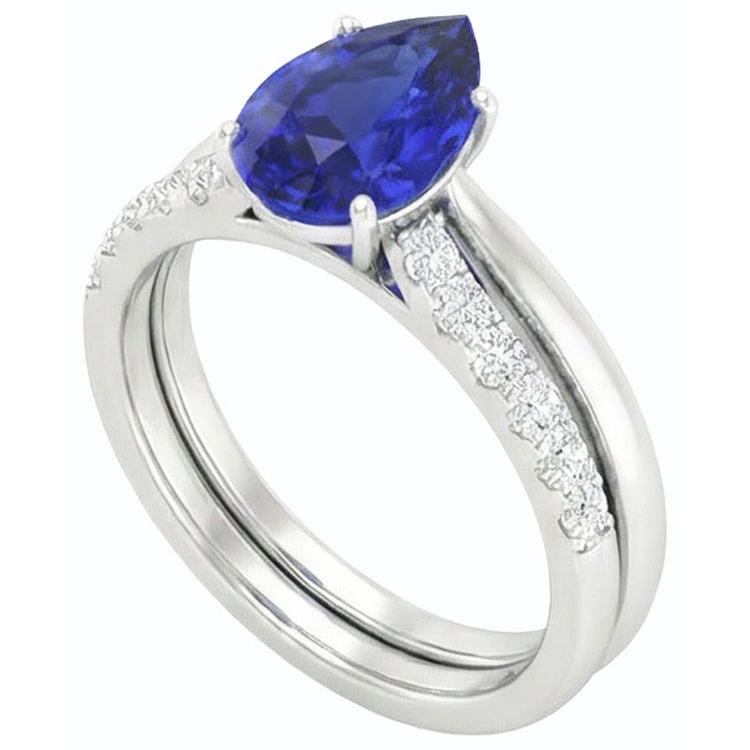 Ensemble Alliance Saphir Bleu Poire Or Blanc & Diamants 4.50 Carats