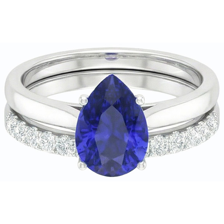 Ensemble Alliance Saphir Bleu Poire Or Blanc & Diamants 4.50 Carats