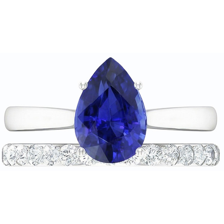 Ensemble Alliance Saphir Bleu Poire Or Blanc & Diamants 4.50 Carats