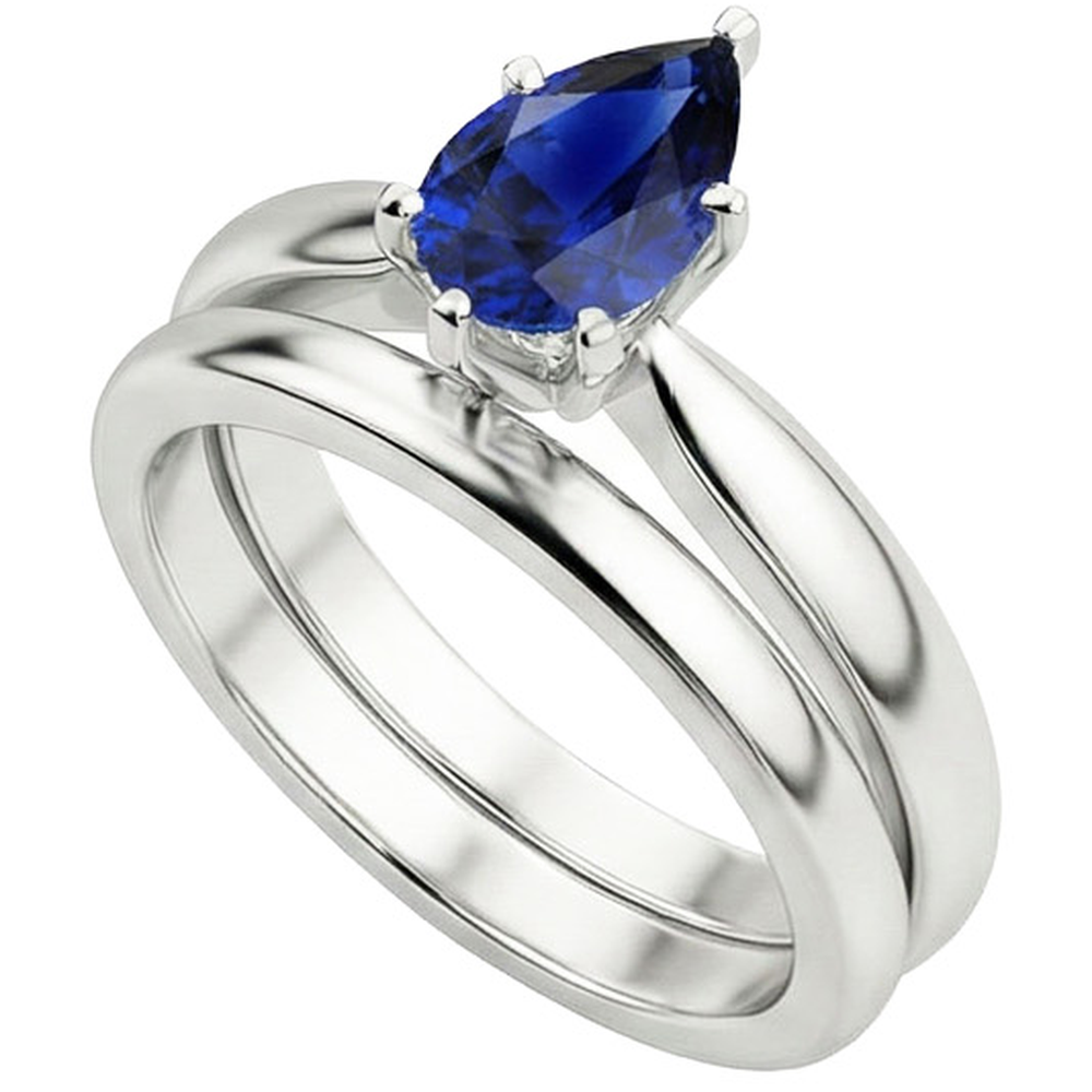 naturel pear saphir 2carats alliance vue de profil