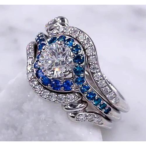 Ensemble Bague Réel Diamant 3.50 Carats Saphir Bleu Femme Bijoux