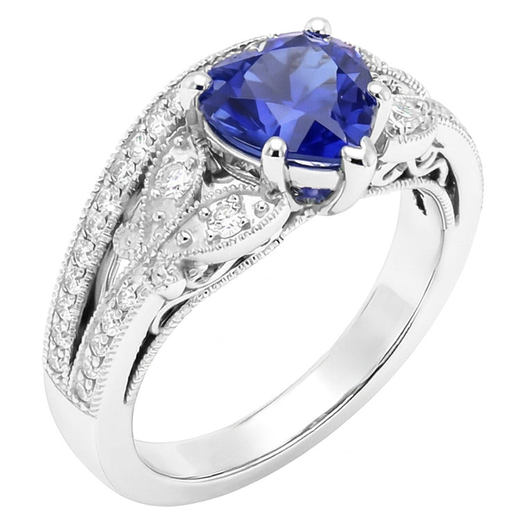 Ensemble Bague de Fiançailles Diamant Coeur Saphir Style Papillon 3 Carats
