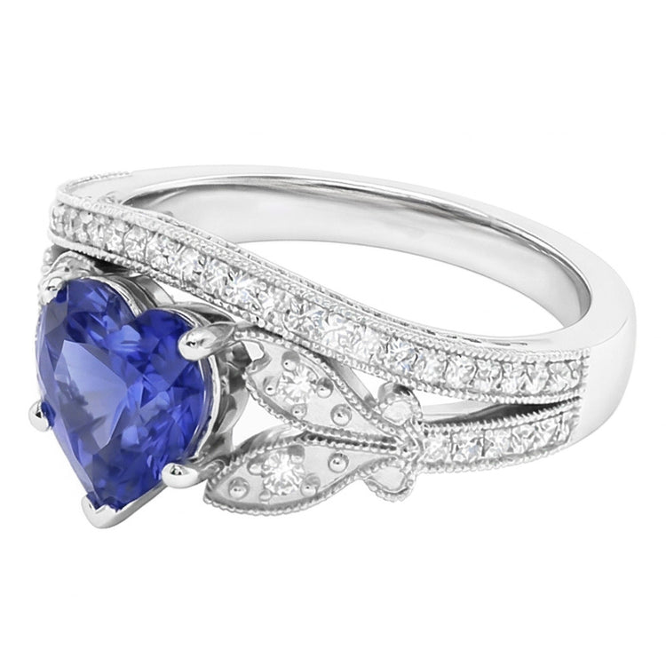 Ensemble Bague de Fiançailles Diamant Coeur Saphir Style Papillon 3 Carats