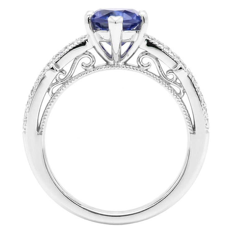 Ensemble Bague de Fiançailles Diamant Coeur Saphir Style Papillon 3 Carats