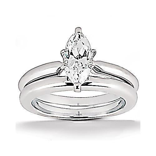 Ensemble De Bagues De Fiançailles Solitaire Avec Naturel Diamants 1.25 Carat Marquise WG 14K