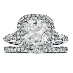 Ensemble De Bagues De mariage A Double Halo Vieux Mineur Pavé De Réel Diamants 3.75 Carats