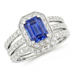 Ensemble de bague de fiançailles en diamant bleu saphir 3.50 carats serti de bijoux
