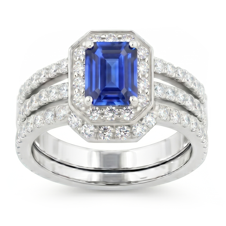 Ensemble de bague de fiançailles en diamant bleu saphir 3.50 carats serti de bijoux