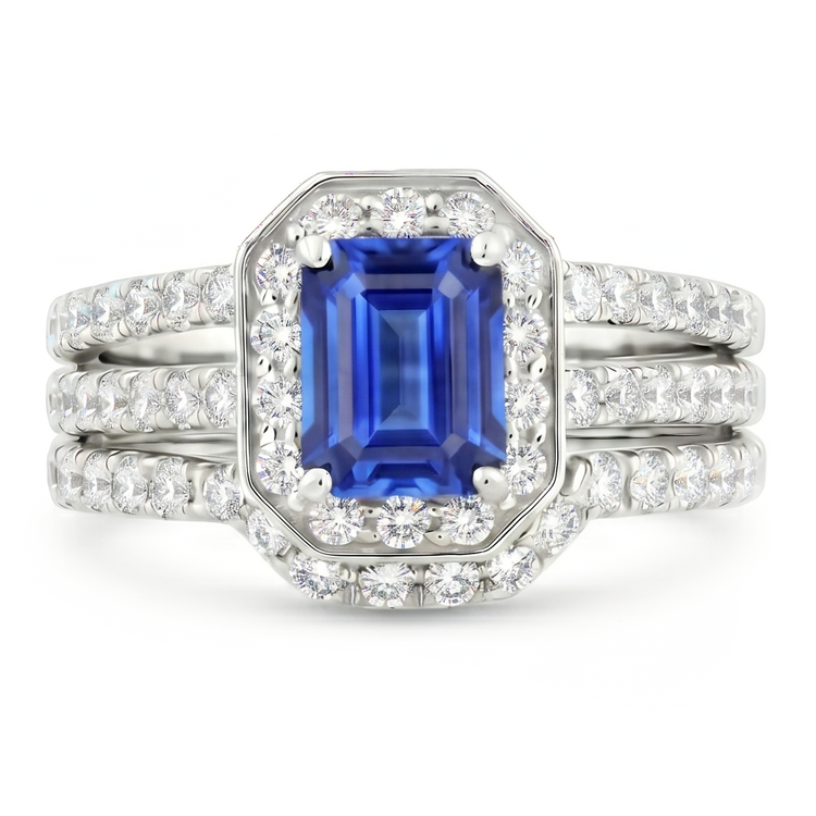 Ensemble de bague de fiançailles en diamant bleu saphir 3.50 carats serti de bijoux