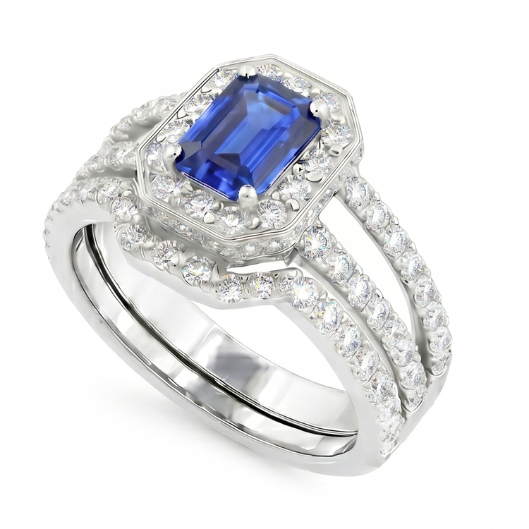 Ensemble de bague de fiançailles en diamant bleu saphir 3.50 carats serti de bijoux