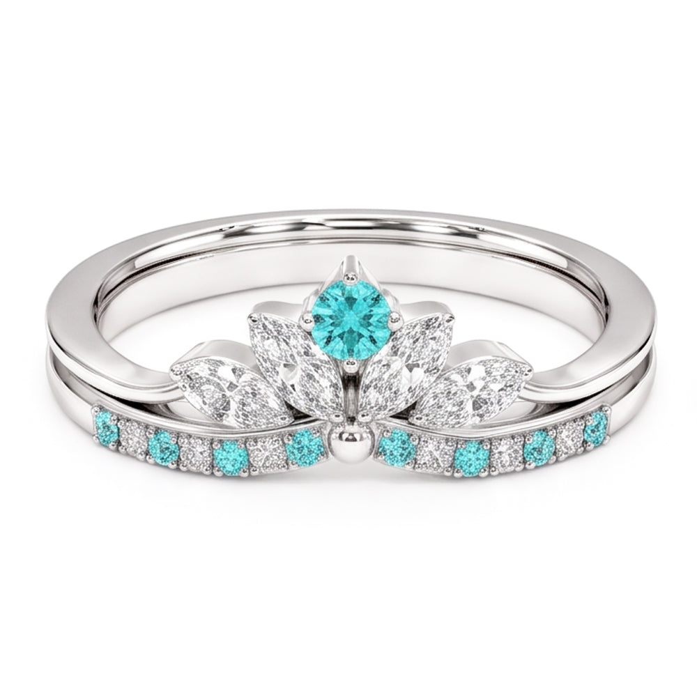 Ensemble de bagues couronne en tourmaline Paraiba et diamants