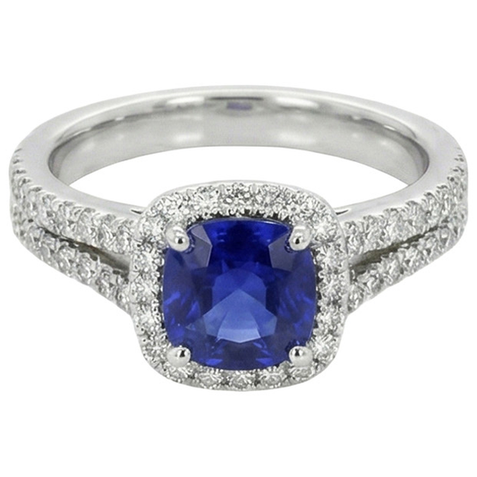 naturel cushion saphir 3.20carats bague angle de côté
