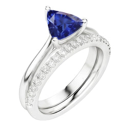 Ensemble de bagues de fiançailles trillion de pierres précieuses et diamants ronds 2 carats