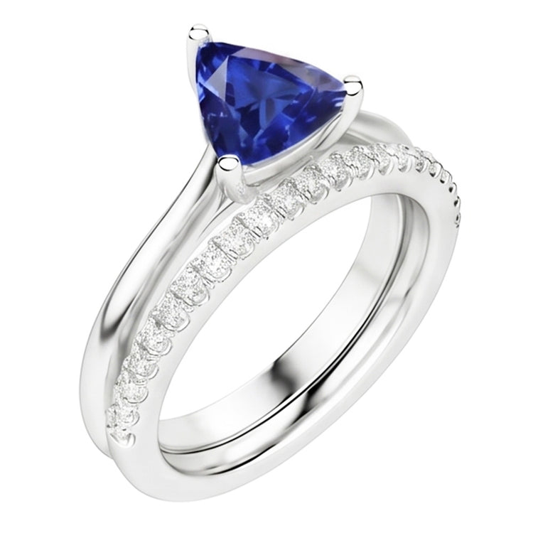 Ensemble de bagues de fiançailles trillion de pierres précieuses et diamants ronds 2 carats