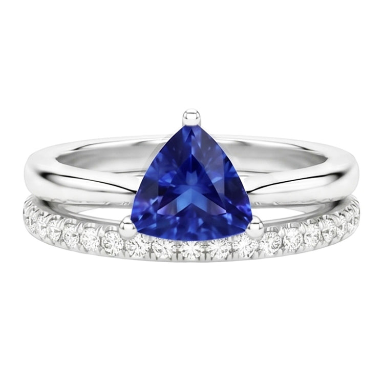 Ensemble de bagues de fiançailles trillion de pierres précieuses et diamants ronds 2 carats