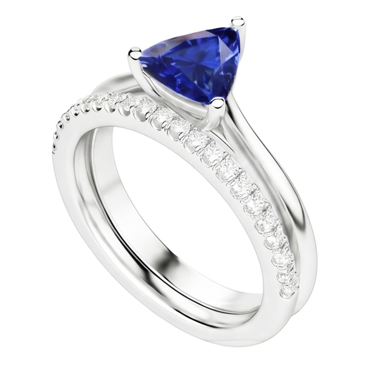 Ensemble de bagues de fiançailles trillion de pierres précieuses et diamants ronds 2 carats