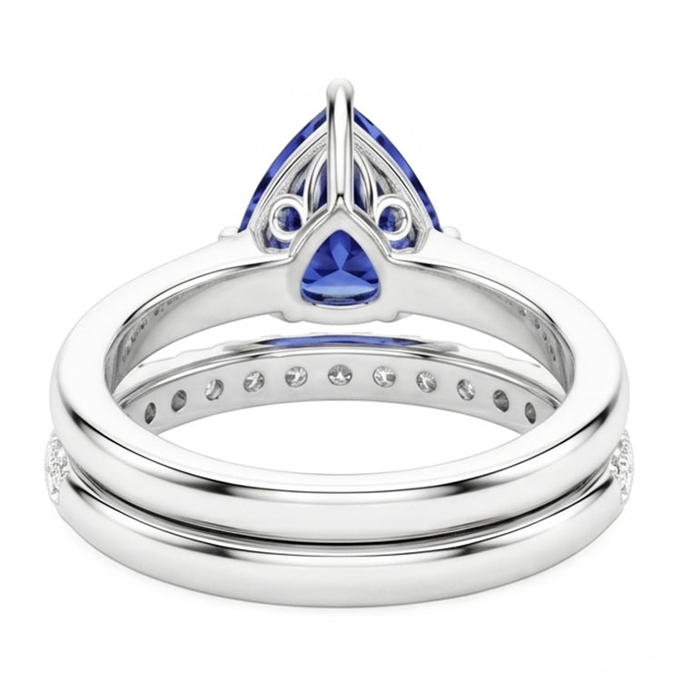 Ensemble de bagues de fiançailles trillion de pierres précieuses et diamants ronds 2 carats