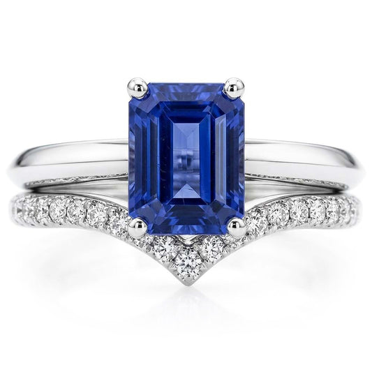 Ensemble de bagues de mariage en pierres précieuses émeraude saphir 3.50 carats bijoux pour femmes